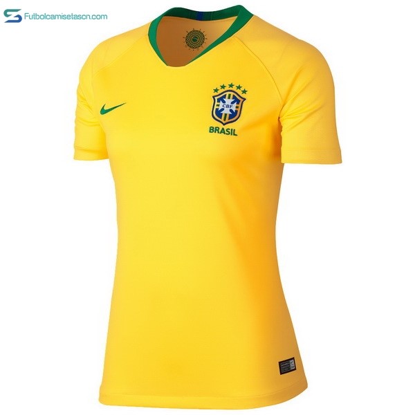 Camiseta Brasil 1ª Mujer 2018 Amarillo